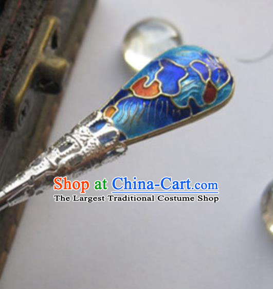 Traditional Chinese Bride Cloisonne Blue Hairpin Headdress Ancient Court Hair Accessories for Women