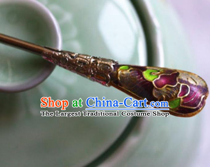 Traditional Chinese Bride Cloisonne Purple Hairpin Headdress Ancient Court Hair Accessories for Women
