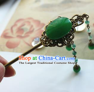 Traditional Chinese Bride Green Beads Retro Hairpin Headdress Ancient Court Hair Accessories for Women