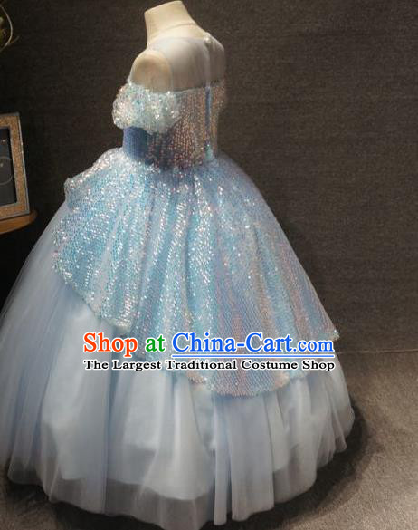 Top Grade Children Birthday Light Blue Full Dress Catwalks Stage Show Princess Costume for Kids