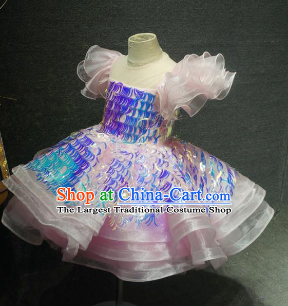 Top Grade Children Birthday Pink Short Full Dress Catwalks Stage Show Princess Costume for Kids