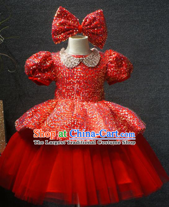Top Grade Children Day Performance Red Dress Catwalks Stage Show Birthday Costume for Kids
