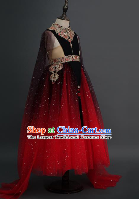 Traditional Chinese Catwalks Chorus Red Dress Compere Stage Performance Costume for Kids