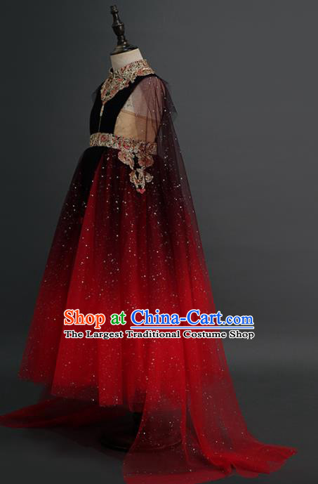 Traditional Chinese Catwalks Chorus Red Dress Compere Stage Performance Costume for Kids