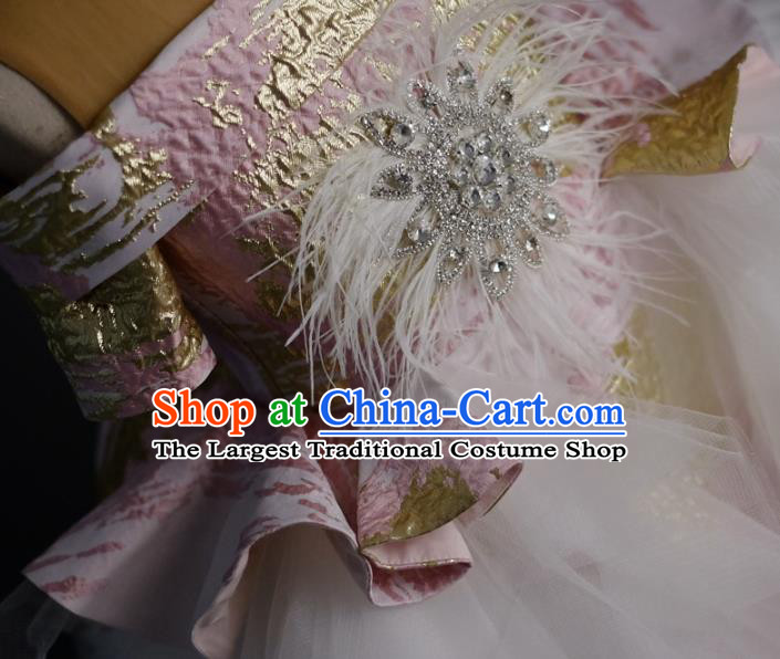 Top Children Cosplay Princess White Veil Trailing Full Dress Catwalks Compere Stage Show Dance Costume for Kids
