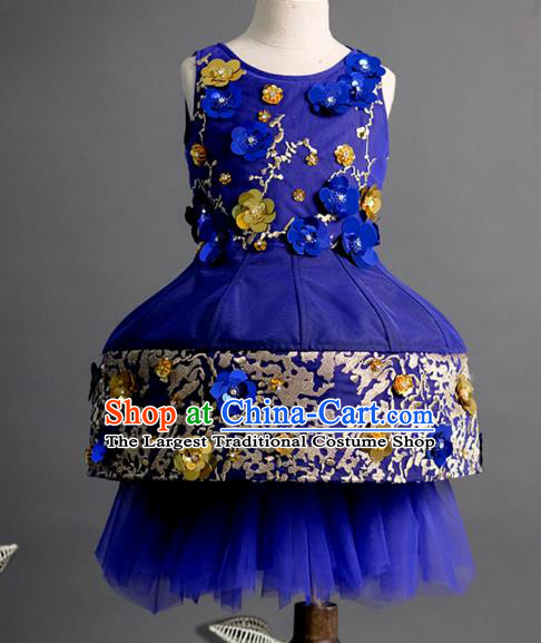 Top Children Compere Royalblue Short Full Dress Catwalks Stage Show Dance Costume for Kids