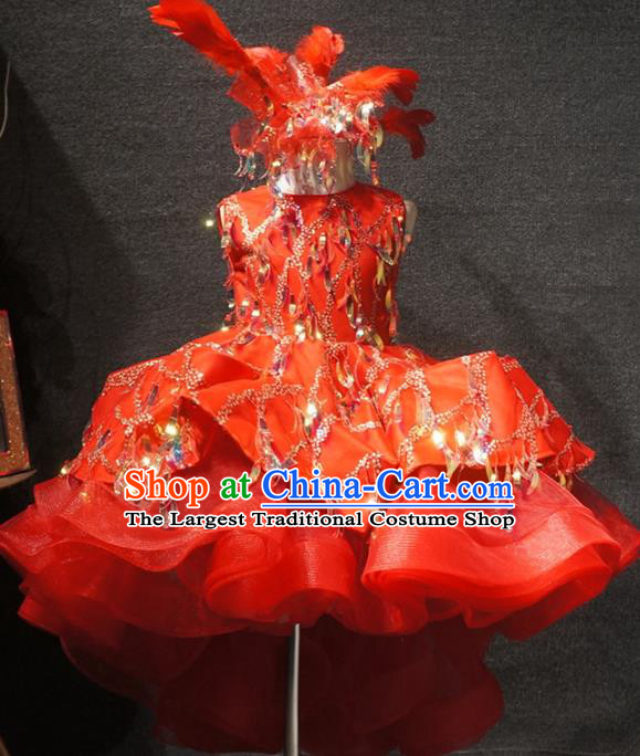 Top Children Kindergarten Performance Red Short Dress Catwalks Stage Show Birthday Costume for Kids