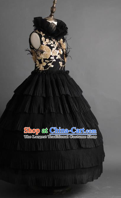 Top Children Fairy Princess Black Veil Full Dress Compere Catwalks Stage Show Dance Costume for Kids