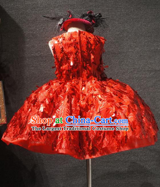 Top Children Kindergarten Performance Red Sequins Short Dress Catwalks Stage Show Birthday Costume for Kids