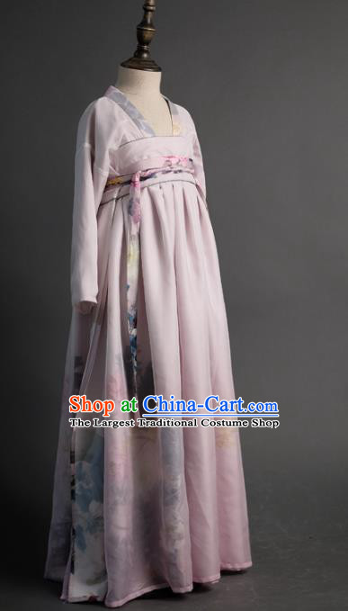 Traditional Chinese Girl Classical Dance Lilac Hanfu Dress Compere Stage Performance Costume for Kids