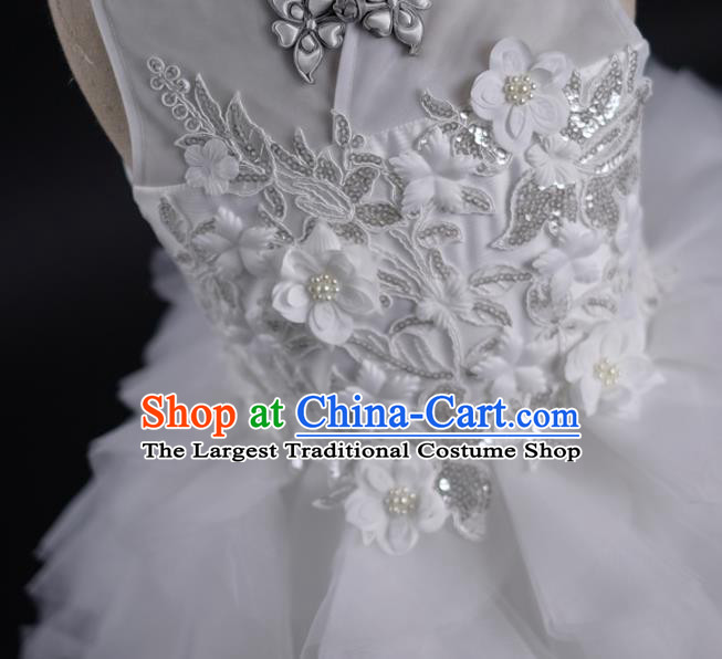 Top Children Fairy Princess White Veil Full Dress Compere Catwalks Stage Show Dance Costume for Kids