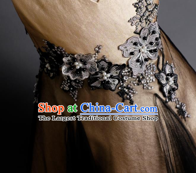 Top Children Fairy Princess Embroidered Golden Full Dress Compere Catwalks Stage Show Dance Costume for Kids