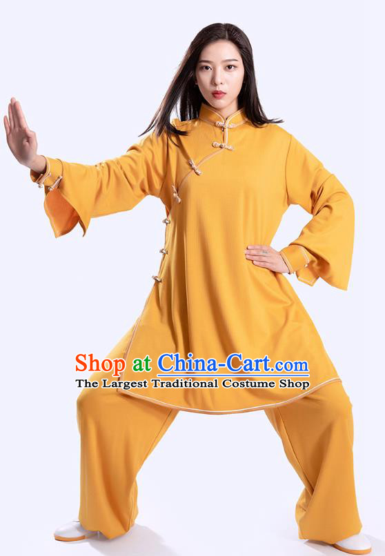 Top Tai Chi Kung Fu Competition Yellow Outfits Chinese Traditional Martial Arts Costumes for Women