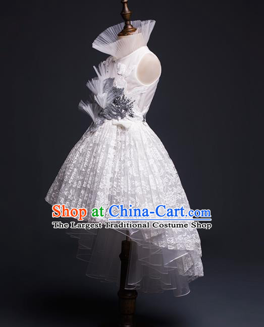 Top Children Cosplay Princess White Lace Short Dress Compere Catwalks Stage Show Dance Costume for Kids