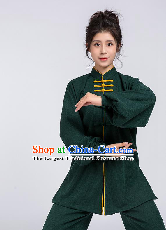 Top Chinese Tai Chi Chuan Training Atrovirens Outfits Traditional Kung Fu Martial Arts Competition Costumes for Women