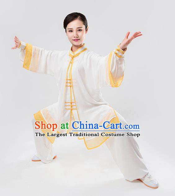 Top Chinese Martial Arts Printing Yellow Outfits Traditional Tai Chi Kung Fu Training Costumes for Women
