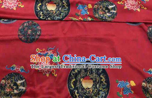 Chinese Traditional Peach Peony Design Pattern Red Silk Fabric Cheongsam Gambiered Guangdong Gauze Drapery