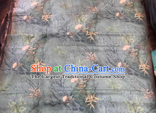 Chinese Traditional Bamboo Leaf Design Pattern Grey Silk Fabric Cheongsam Gambiered Guangdong Gauze Drapery