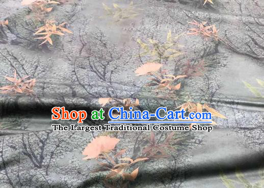 Chinese Traditional Bamboo Leaf Design Pattern Grey Silk Fabric Cheongsam Gambiered Guangdong Gauze Drapery