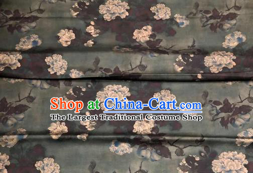 Chinese Traditional Peony Design Pattern Atrovirens Silk Fabric Cheongsam Gambiered Guangdong Gauze Drapery