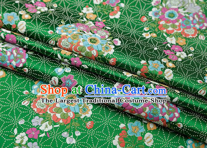 Chinese Traditional Snowflake Flowers Pattern Green Brocade Fabric Cheongsam Satin Tapestry Drapery