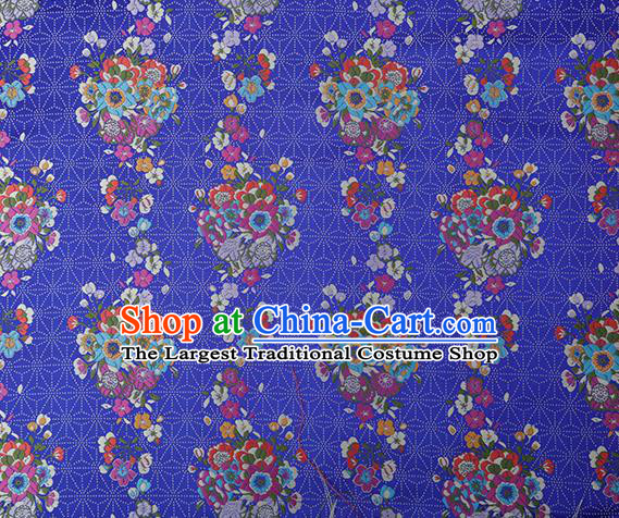 Chinese Traditional Snowflake Flowers Pattern Royalblue Brocade Fabric Cheongsam Satin Tapestry Drapery