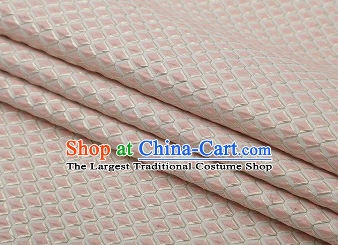 Chinese Traditional Rhomboids Pattern Pink Brocade Fabric Cheongsam Satin Tapestry Drapery