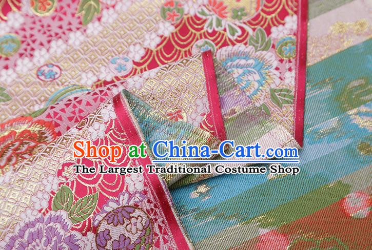 Chinese Traditional Peony Pattern Rosy Brocade Fabric Cheongsam Satin Tapestry Drapery