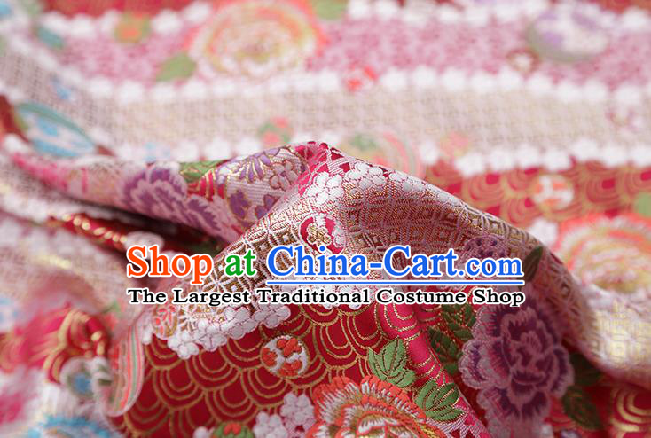 Chinese Traditional Peony Pattern Rosy Brocade Fabric Cheongsam Satin Tapestry Drapery