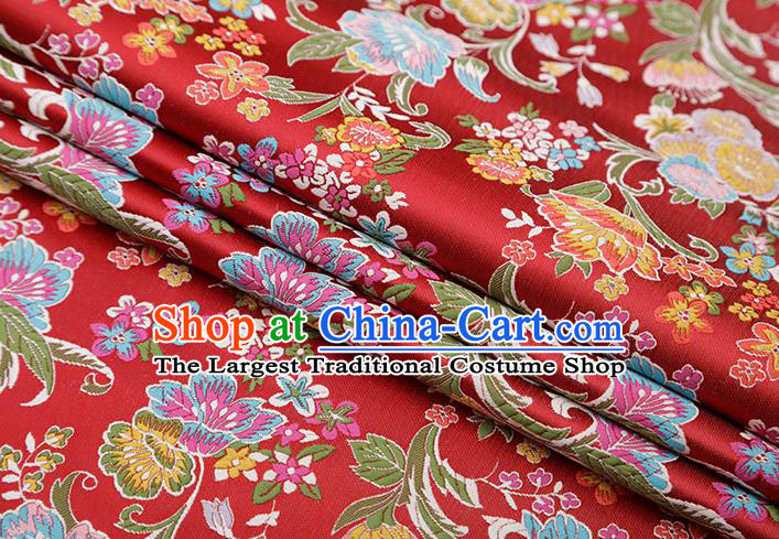 Chinese Traditional Phalaenopsis Pattern Purplish Red Brocade Fabric Cheongsam Satin Tapestry Drapery
