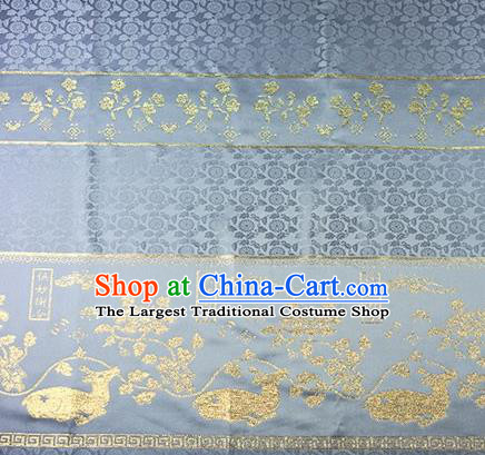 Chinese Traditional Flowers Deer Pattern Design Blue Brocade Fabric Cheongsam Satin Tapestry Drapery