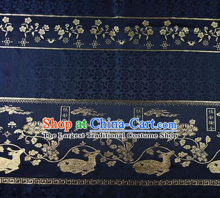 Chinese Traditional Flowers Deer Pattern Design Navy Brocade Fabric Cheongsam Satin Tapestry Drapery