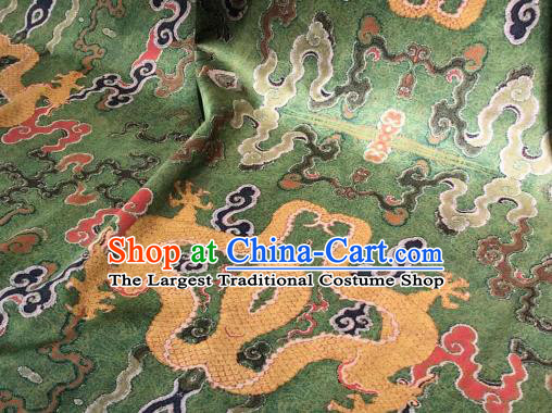 Chinese Traditional Cloud Dragon Design Pattern Green Silk Fabric Cheongsam Gambiered Guangdong Gauze Drapery