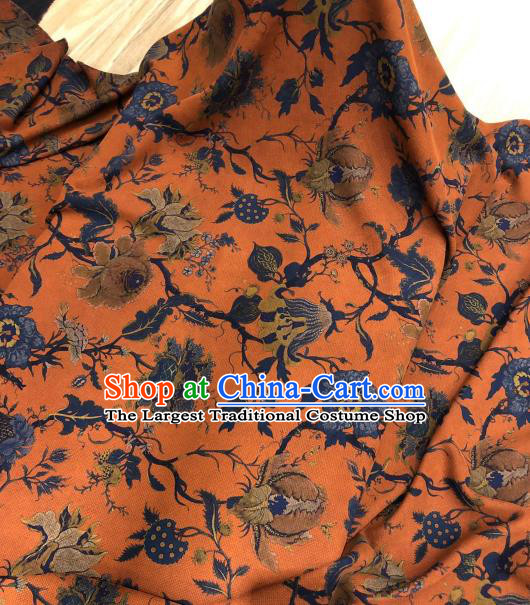 Chinese Traditional Flowers Design Pattern Orange Silk Fabric Cheongsam Gambiered Guangdong Gauze Drapery
