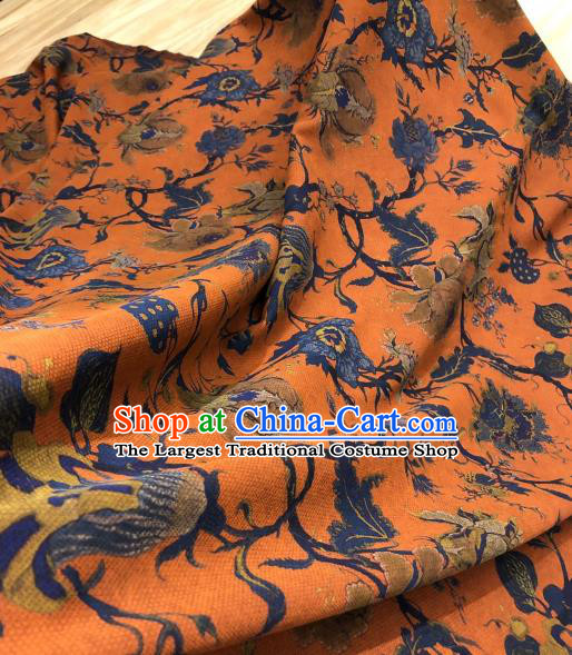 Chinese Traditional Flowers Design Pattern Orange Silk Fabric Cheongsam Gambiered Guangdong Gauze Drapery