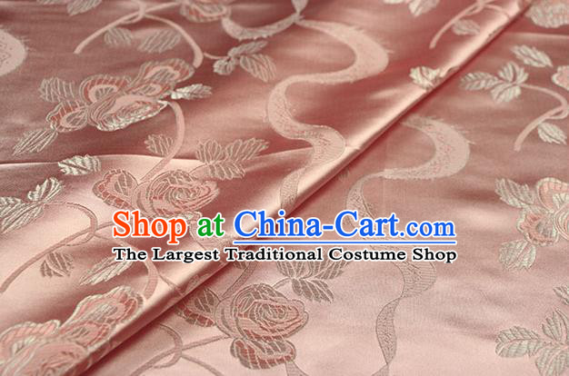 Chinese Traditional Roses Pattern Design Orange Brocade Fabric Hanfu Dress Satin Drapery