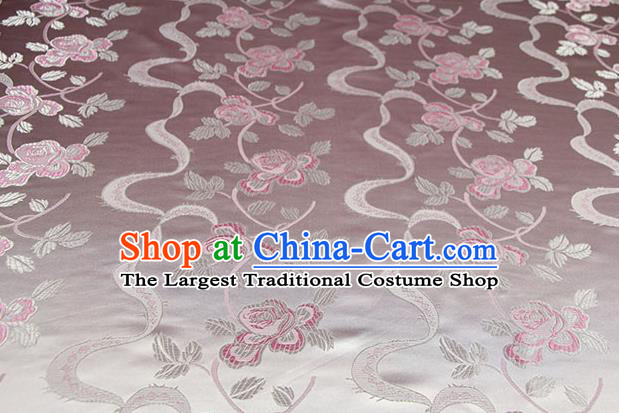 Chinese Traditional Roses Pattern Design Pink Brocade Fabric Hanfu Dress Satin Drapery