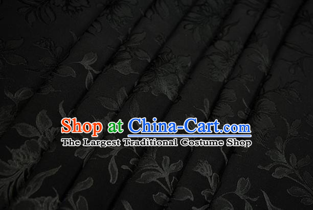 Chinese Traditional Magnolia Pattern Design Black Brocade Fabric Hanfu Dress Satin Drapery