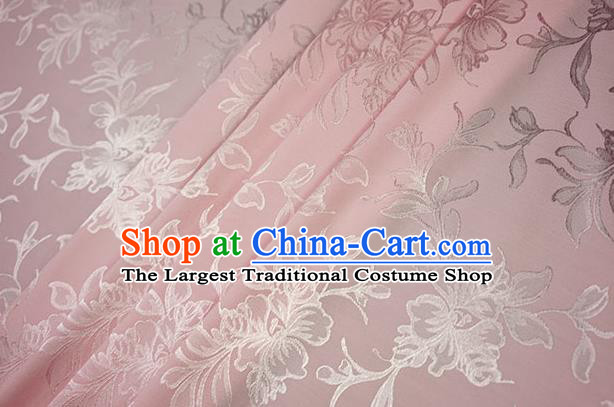 Chinese Traditional Magnolia Pattern Design Pink Brocade Fabric Hanfu Dress Satin Drapery