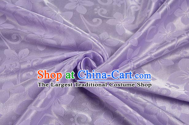 Chinese Traditional Peach Flowers Pattern Design Lilac Brocade Fabric Hanfu Dress Satin Drapery