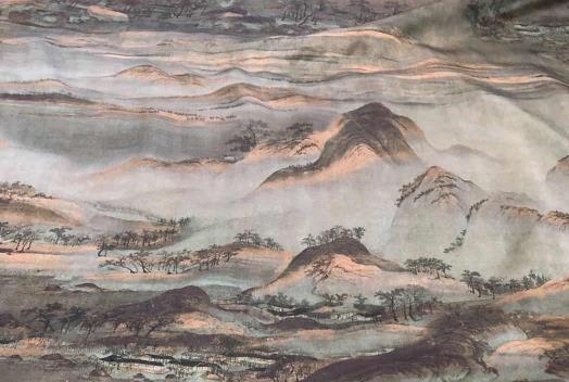 Chinese Traditional Landscape Design Pattern Silk Fabric Cheongsam Gambiered Guangdong Gauze Drapery