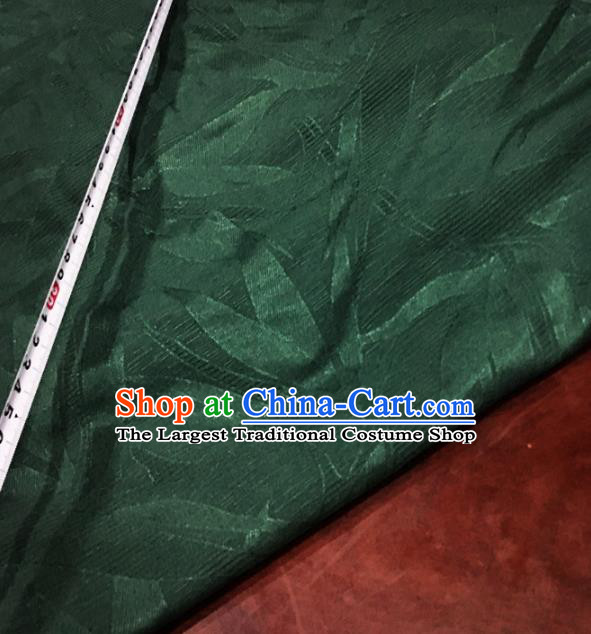 Chinese Traditional Leaf Design Pattern Deep Green Silk Fabric Cheongsam Mulberry Silk Drapery