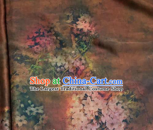 Chinese Traditional Pear Flowers Design Pattern Brown Silk Fabric Cheongsam Gambiered Guangdong Gauze Drapery