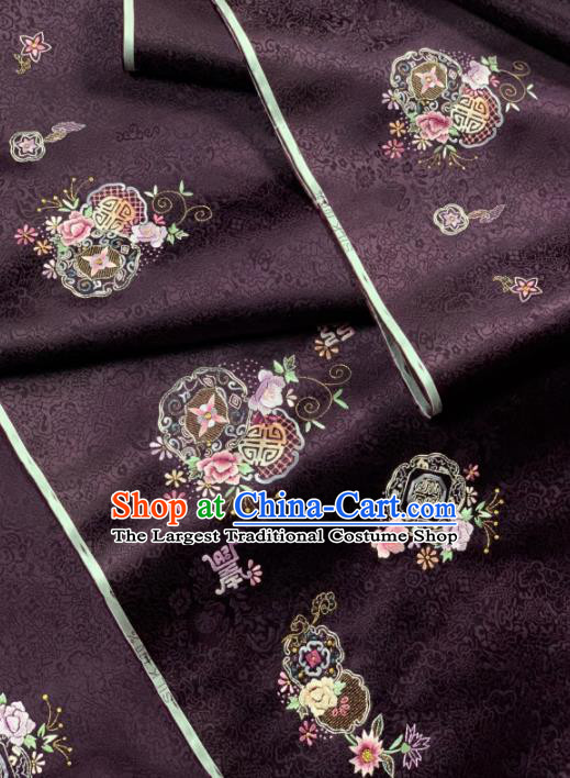 Chinese Classical Embroidered Peony Pattern Design Wine Red Silk Fabric Asian Traditional Hanfu Brocade Material