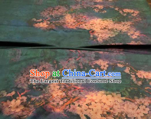 Chinese Traditional Pear Flowers Design Pattern Deep Green Silk Fabric Cheongsam Gambiered Guangdong Gauze Drapery