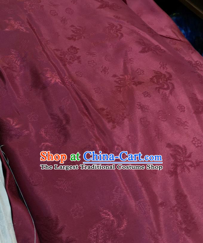 Chinese Traditional Jacquard Design Pattern Wine Red Silk Fabric Cheongsam Mulberry Silk Drapery