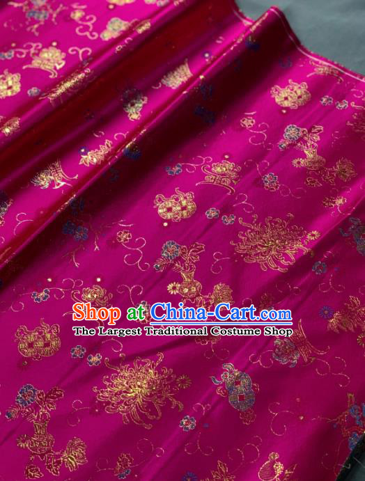 Chinese Classical Plum Chrysanthemum Pattern Design Rosy Silk Fabric Asian Traditional Hanfu Brocade Material
