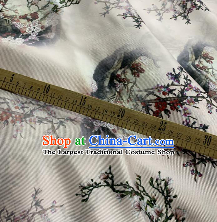 Chinese Traditional Mangnolia Design Pattern White Silk Fabric Cheongsam Mulberry Silk Drapery