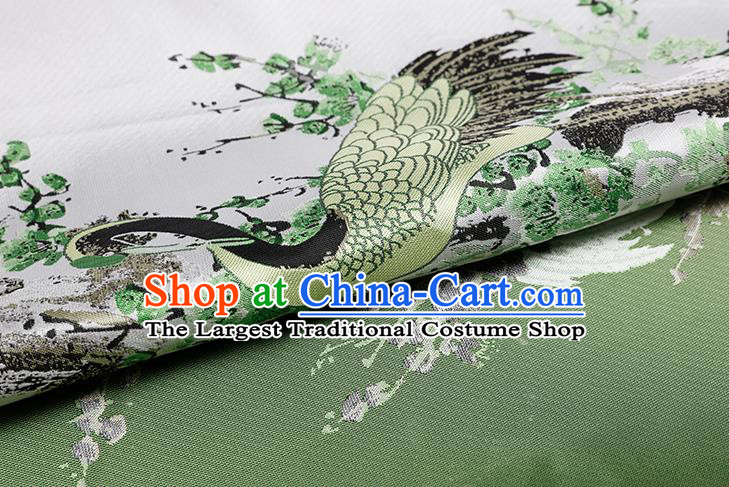 Chinese Traditional Green Plum Crane Pattern Brocade Fabric Cheongsam Tapestry Drapery