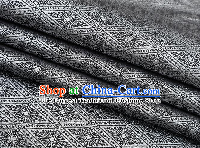 Chinese Traditional Jacquard Rhombus Pattern Black Brocade Fabric Cheongsam Tapestry Drapery